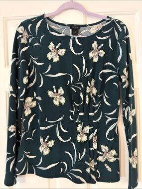 Ann Taylor Factory Teal Floral Long-Sleeve Top